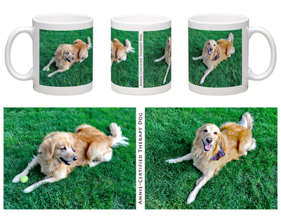 Layout and design for Coffee Mug featuring Annie, the Certified Therapy Dog. And pics of the finished product.